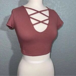 Women's Mauve Criss Cross Strap Crop Top